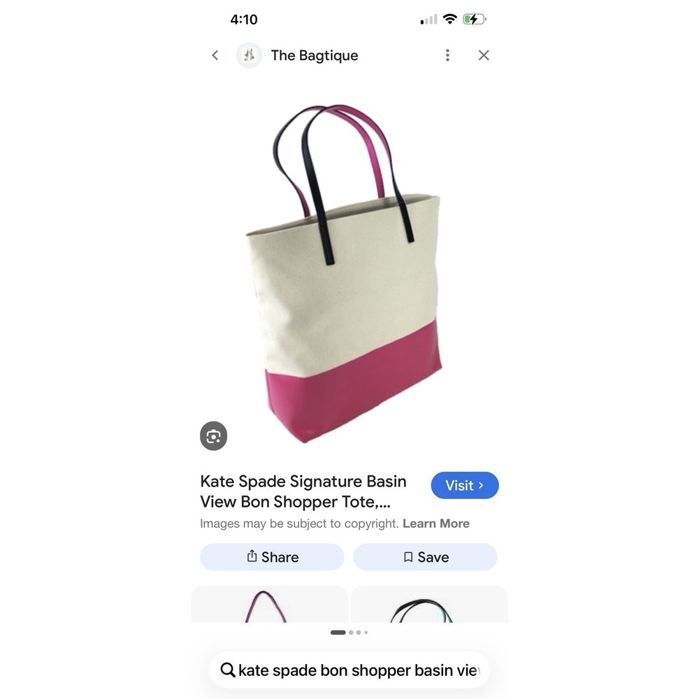 NEW Kate Spade BASIN VIEW Bon Shopper LOGO Tote Bag CANVAS Leather Purse Pink - Picture 3 of 11